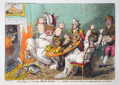 Advantages of Wearing Muslin Dresses! Dedicated to the Serious Attention of the Fashionable Ladies of Great Britain, pub. 1802 by James Gillray